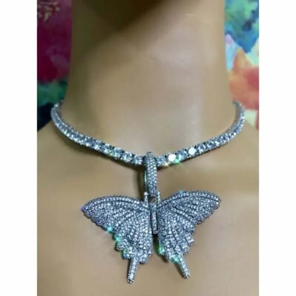 Rhinestone butterfly necklace , Tennis choker, butterfly tennis necklace,